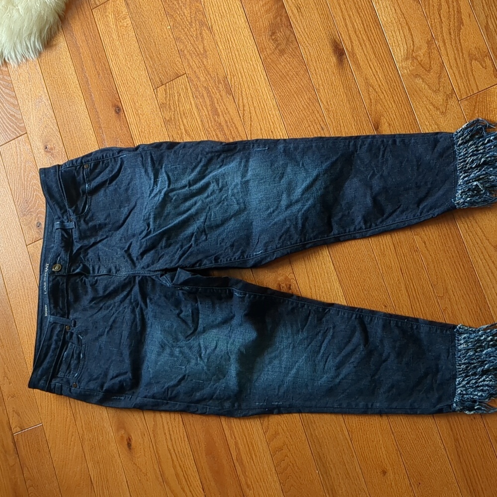 20 Lane Bryant Denim Fringe Bottom Skinny Jeans Factory Distressed Plus